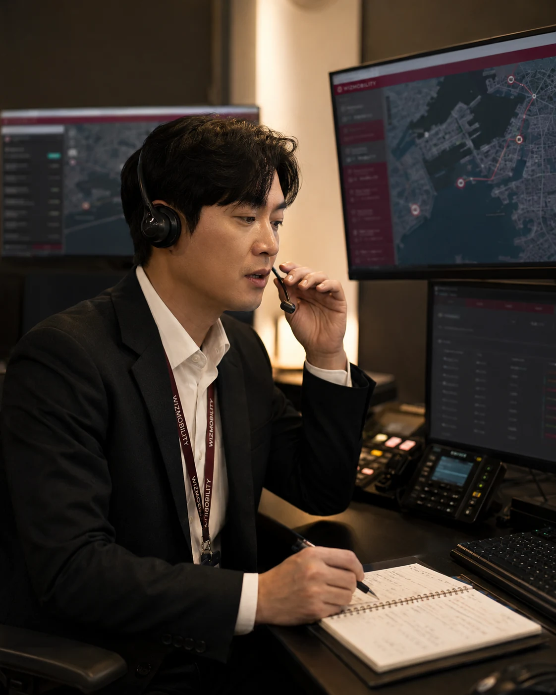 WIZMO real-time dispatch platform showing crew change vehicle tracking in Korea