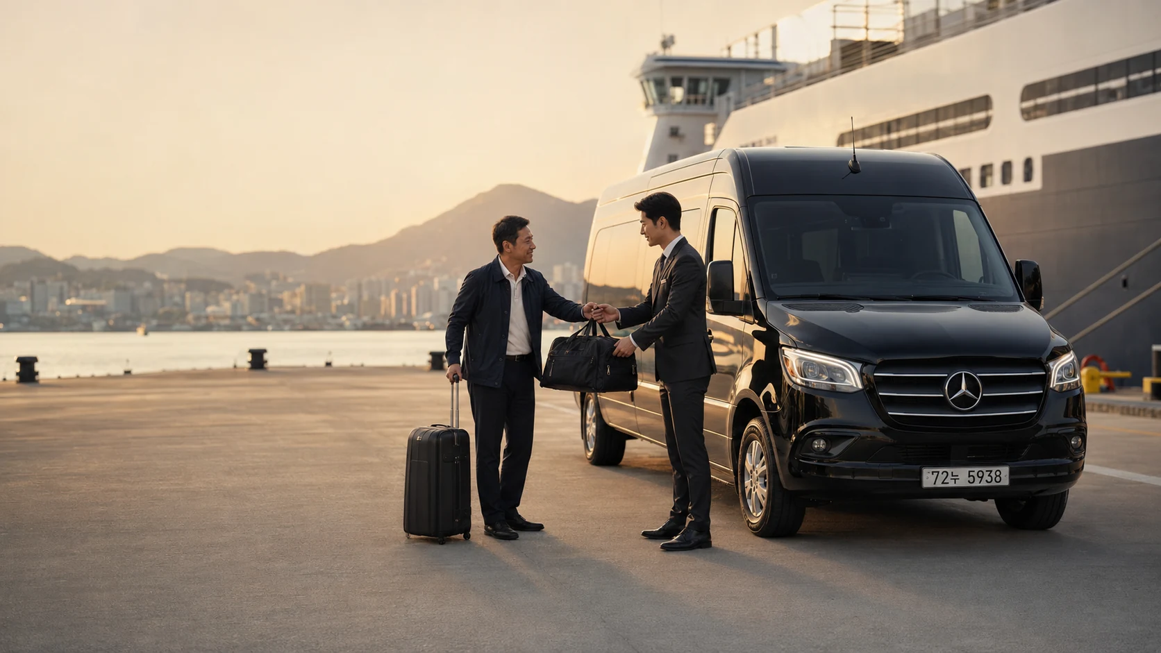 WIZMO chauffeur greeting seafarer at Busan port for crew change support in Korea