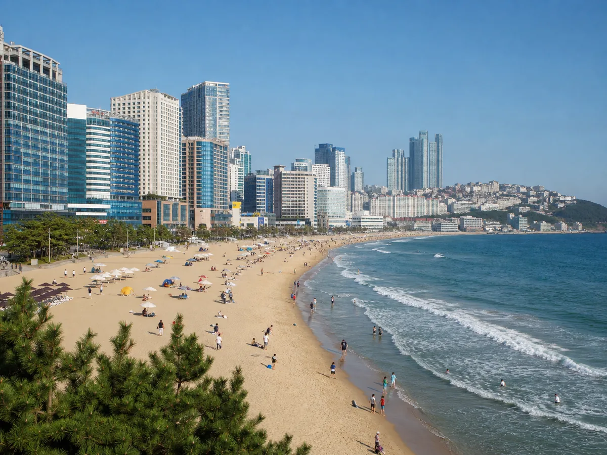 Haeundae Beach with luxury hotel skyline, Busan