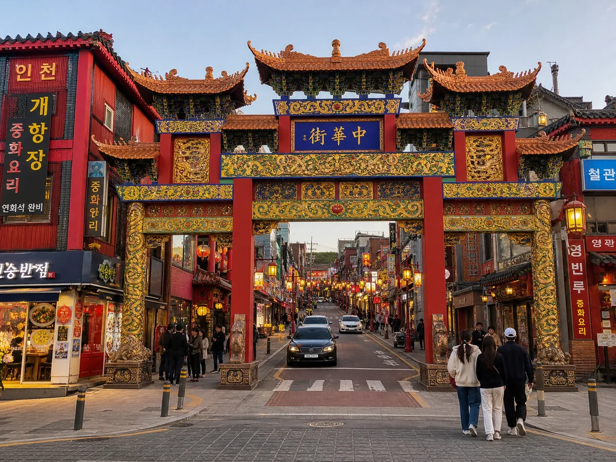 Incheon Chinatown street with Wolmido coastal area