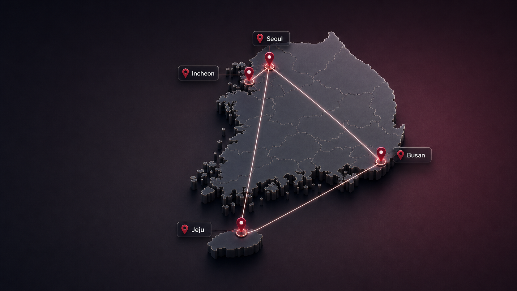 Korea coverage map — Seoul, Incheon, Busan, Jeju