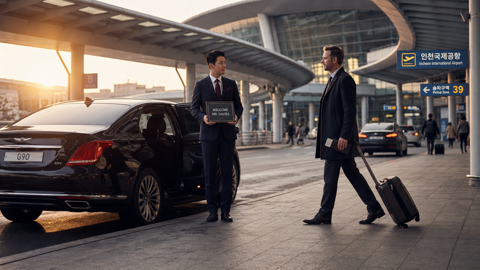 Chauffeur welcoming guest at airport gateway