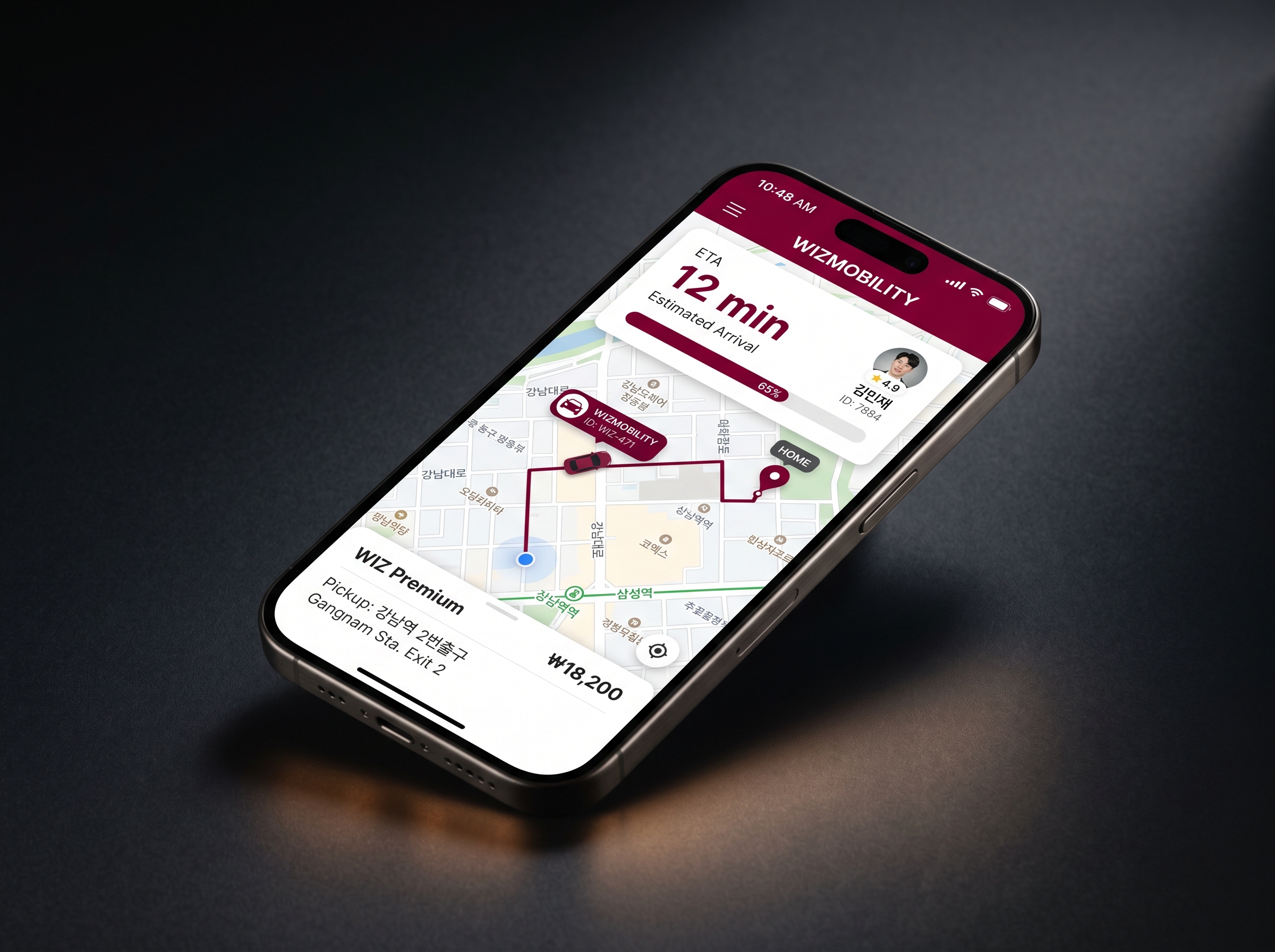 WIZMOBILITY app real-time tracking on phone mockup