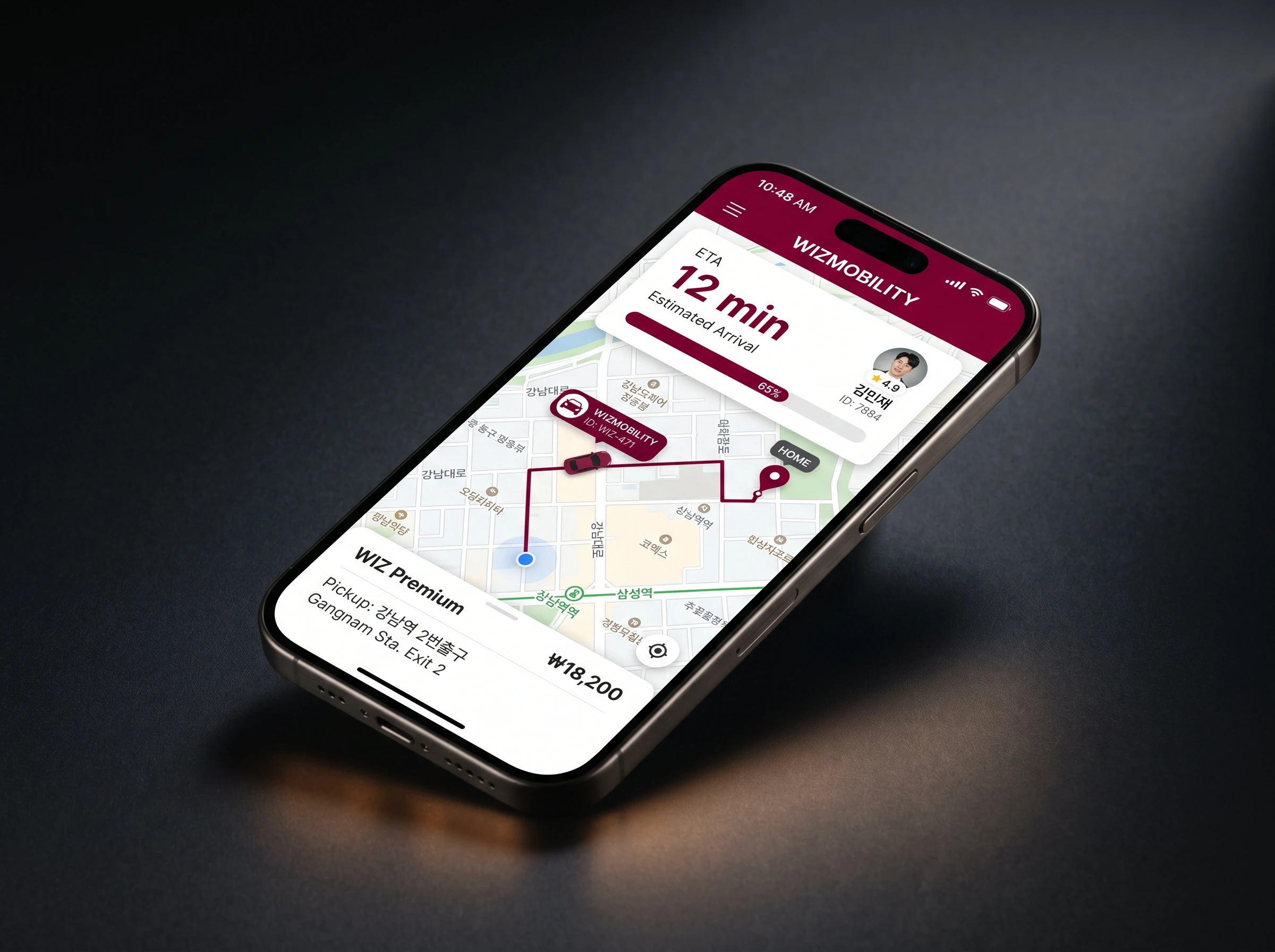 WIZMOBILITY app real-time tracking on phone mockup