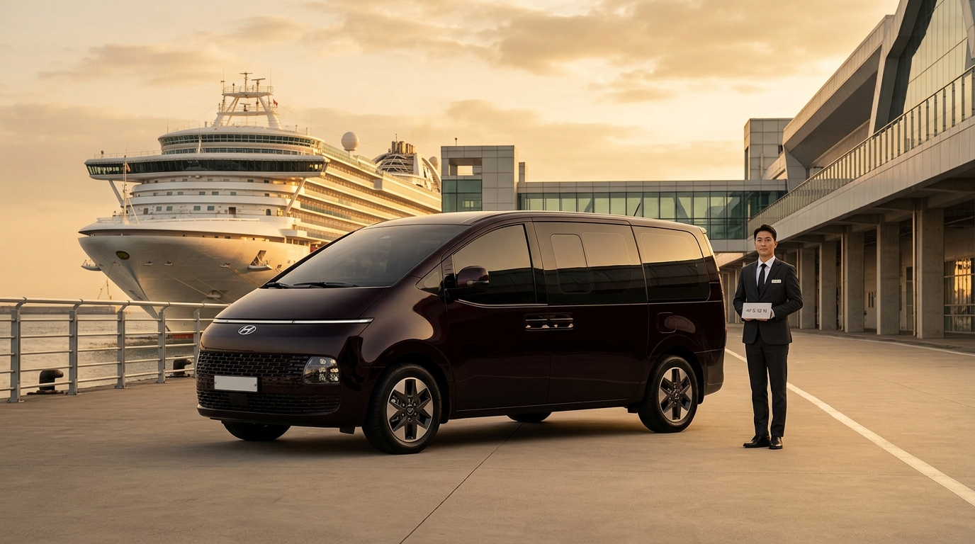 Chauffeur assisting cruise passengers at port terminal