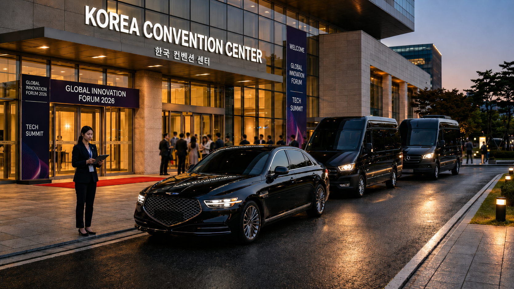 Coordinated fleet of vehicles at a convention center
