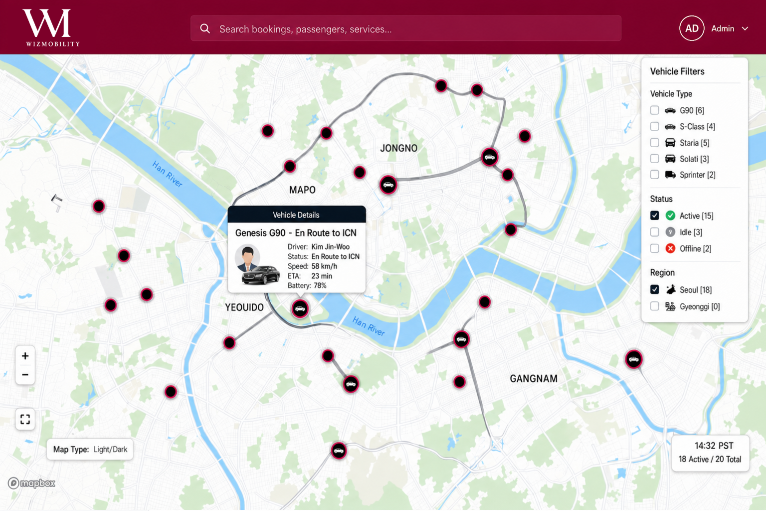 Vehicle Tracking — map-based live vehicle positions