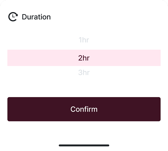 위즈모빌리티 앱 - 대절 시간을 선택하는 화면