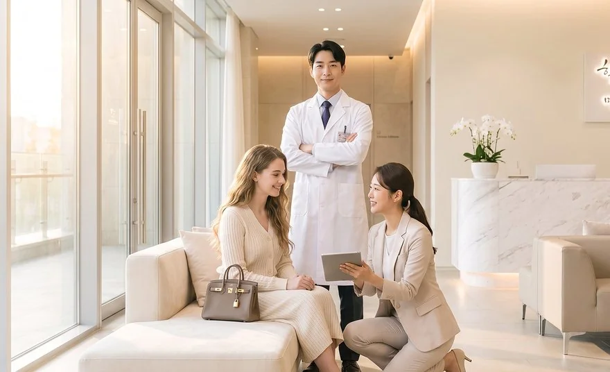 병원에서 진료 일정을 조율하는 의료진과 환자