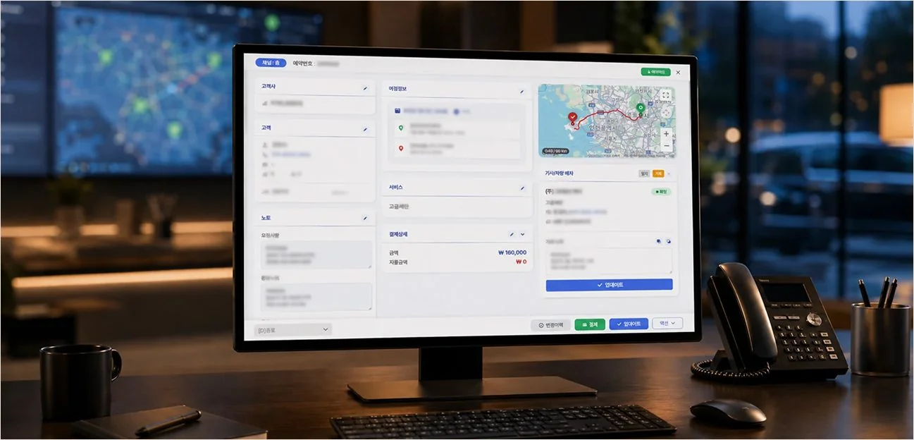 한 화면에서 예약과 배차 현황을 관리하는 통합 운영 관리 화면